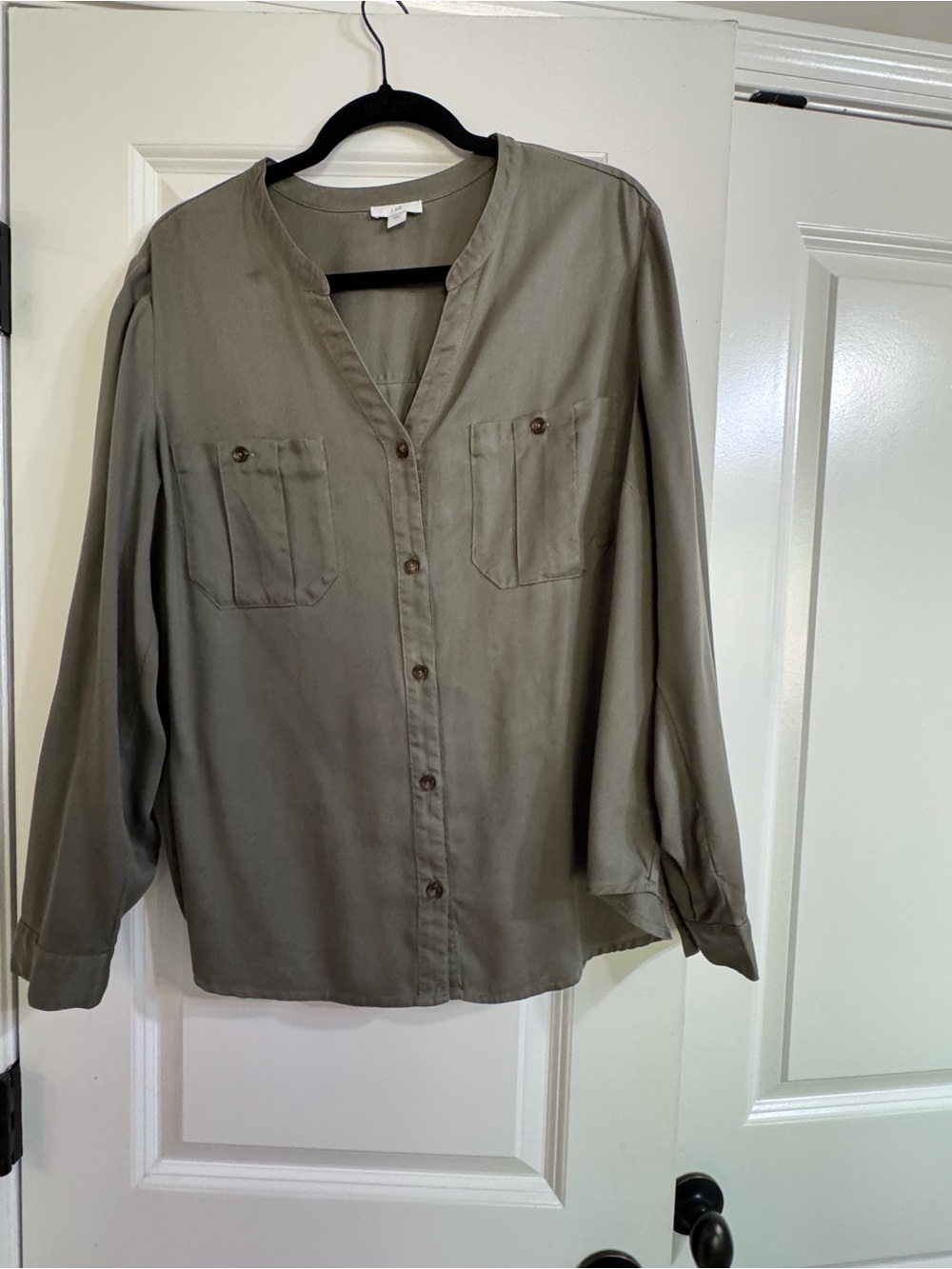 J. Jill Olive Button-Front Utility Blouse